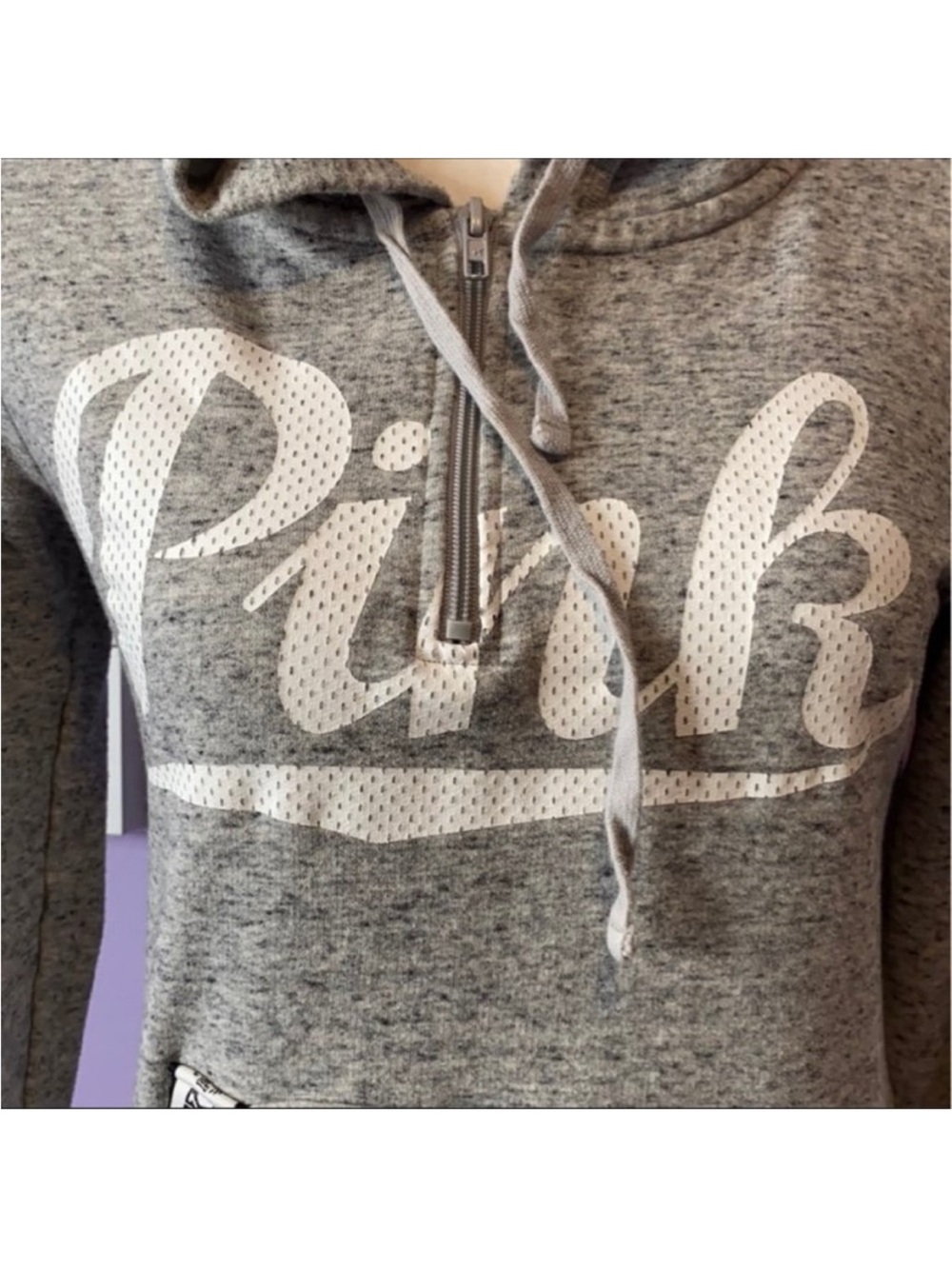 Victoria’s Secret PINK Gray Heather Quarter Zip Hoodie Pullover Women’s XS - Picture 3 of 4